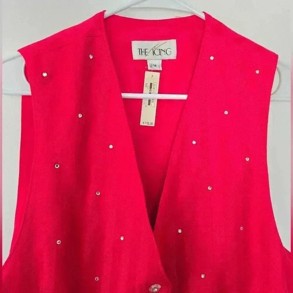 Vintage Red Rhinestone Women's Vest, Size Medium - Picture 4 of 7
